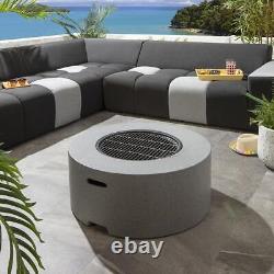 Pit de feu de jardin extérieur moderne 3 en 1 avec barbecue en bois rond gris de 75cm