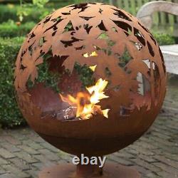 Pit de feu en forme de globe avec design de feuilles découpées au laser