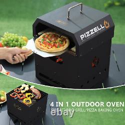 Pizzello 4 en 1 Four à pizza extérieur à bois avec couvercle, pierre et pelle.