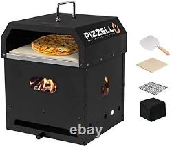 Pizzello 4-en-1 Pizza Extérieure Four Bois Tiré À L'extérieur Four 2-layer Détachable Pi