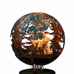 Scène Oxydée En Fonte De Fer Woodland Fire Pit Globe