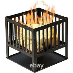 Square Fire Pit Basket Large Black Metal Bbq Outdoor Garden Heater Log Burner