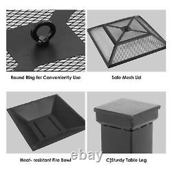 Square Fire Pit Bbq Grill Outdoor Garden Square Table Stove Patio Heater 81cm