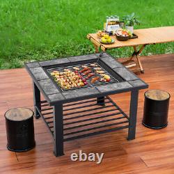 Table de journal de foyer de jardin en plein air en bois de bûche avec couvercle de grill BBQ et étagère de rangement