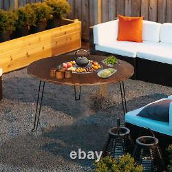 Table pliante ronde pour foyer extérieur en bois avec grille pour barbecue à charbon de bois
