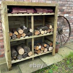 Unité de stockage de bûches de feu d'arbre rustique en bois pour l'extérieur (traité sous pression)