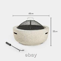 Vonhaus Faux Béton Round Fire Pit Mgo Bbq Grill Bowl Pour Jardin